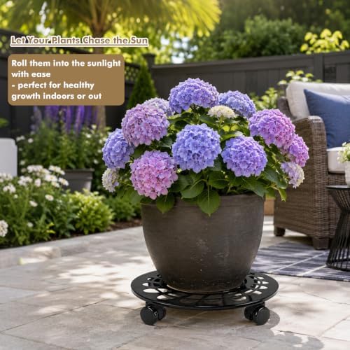 1 Pack 12 Inch Metal Plant Caddy with Wheels Heavy-Duty Rolling Plant Stand Lockable Wheels Plant Roller Base for Indoor Planters Outdoor Flower Pot Mover Rollers Plant Dolly Plant Coasters Trolley