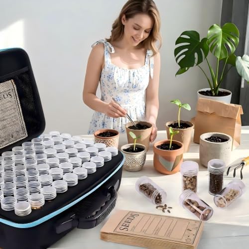120 Slot Seed Storage Organizer Box, Hard Shell Seed Saver Kit with 25 Envelopes, Silicone Funnel & Tweezers, Light-Blocking Moisture-Resistant Seed Container for Vegetable Flower Herb Garden Seeds