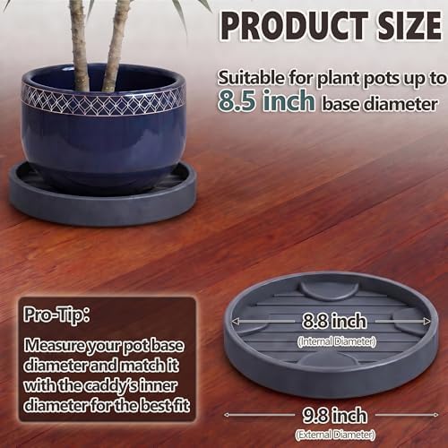 9.8Inch Plant Caddy with Hidden Wheels for Large Pots