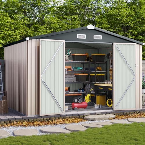 Aoxun 8x10 FT Shed Outdoor Storage Shed with Base, Brown