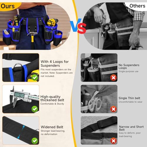 Tool Belt with 4 D-Rings,27-Pockets Tool Belts for Men,Construction