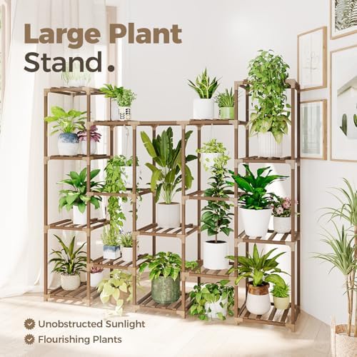 Bamworld Large Hanging Plant Stand Indoor Tall Plant Shelf Outdoor 14 Pots