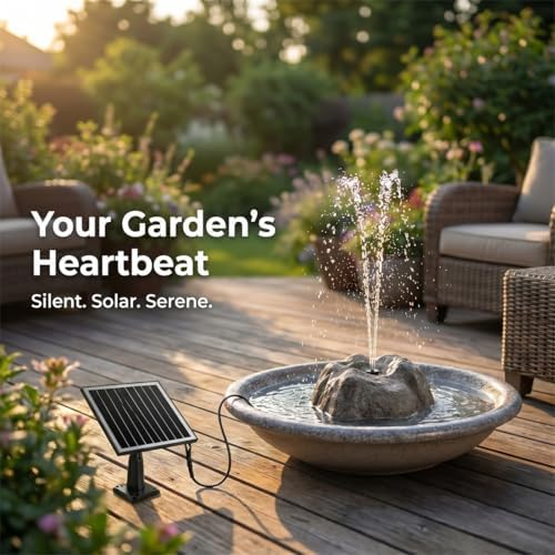 Solar Fountain for Bird Bath Outdoor Garden, Solar Powered Water Fountain Pump with 10 Nozzles, Resin Granite Rock Birdbath Bubbler for Small Pond, Hummingbird Bath, Patio Decor (Black)
