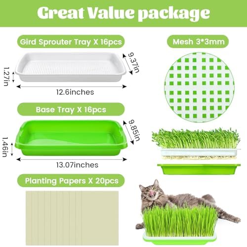 16 Pack Seed Sprouter Trays, Microgreens Growing Trays Kit