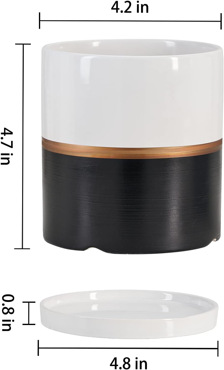 Ekirlin 4 inch Plant Pot - Ceramic Flower Planters Indoor - Modern Succulents Containers with Drain Hole Saucer, Decorate Home, Office & Outdoor (Black)