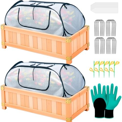 2-Pack Raised Bed Garden Cover – Frost Protection, Pop-Up Greenhouse with Storage Bag, Heavy-Duty PVC & Mesh, Easy Setup, for Vegetables, Fruits & Flowers, 45"×22"×16"