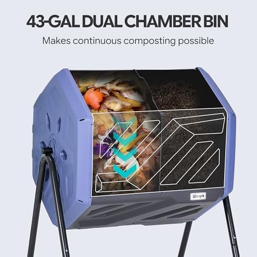 43 Gallon Outdoor Rotating Compost Bin, Dual Chamber, Purple & Black