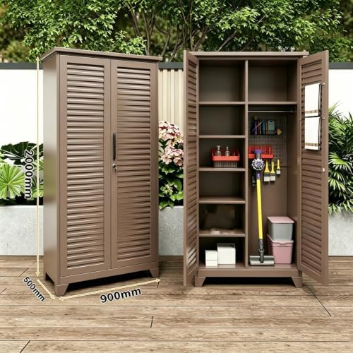 Outdoor Storage Shed with Lockable Doors, Large Tool Storage Shed, Brown
