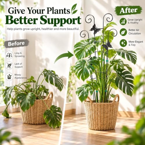 Coomin 32.6in Monstera Plant Support with Two Butterflies, 4P