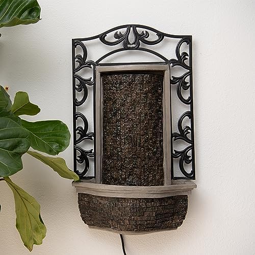 XBrand 30.31 in. H Stone and Black Polyresin Metal Wall-Mounted Waterfall Fountain with Pump for Indoor Outdoor Home, Patio and Garden Art Centerpiece