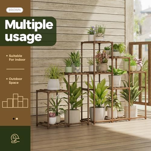 Bamworld 2 Sets Plant Stands Indoor Tall Shelves Outdoor for Multiple