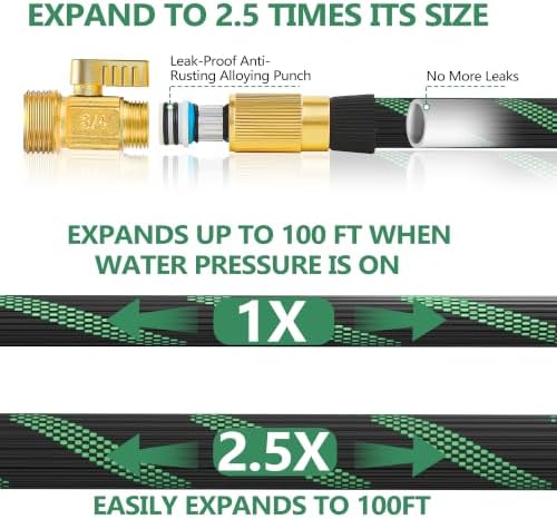 100FT Garden Hose, Solid Brass 3/4", Leak-Proof, 10-Pattern Nozzle