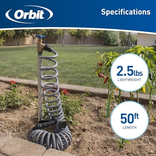 Orbit Coil Garden Hose, 50 ft, with 8-Pattern Nozzle, Gray - 27560