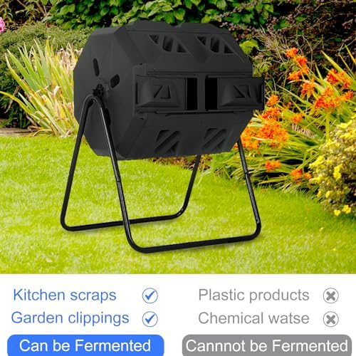FDW | Outdoor Compost Bin | 43 Gallon | Black | Dual Chamber Tumbling Bin