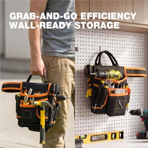 Tool Belt for Men, Magnetic Tool Pouch for Waist Up to 51" Gift for Dad Men