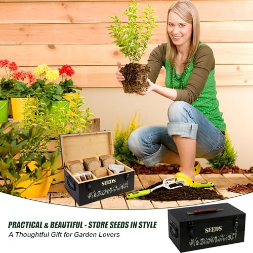 Large Seed Storage Organizer Box with Handle, Bamboo Seed Packet Storage