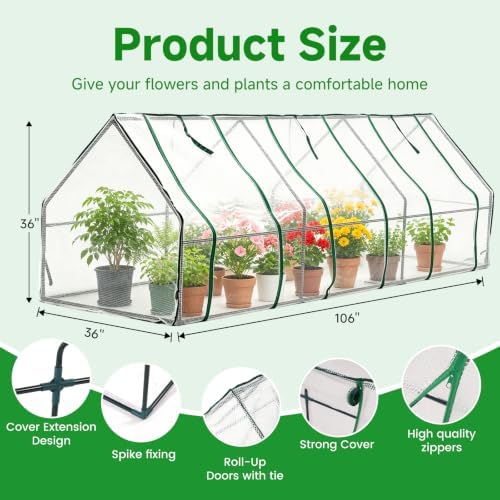 Mini Greenhouses for Outdoors Portable Greenhouse Tent 106"x36"x36" Zippered Doors & Roll-up Windows, Water Resistant, UV Protected for Outdoor Flowers, Vegetables, Green