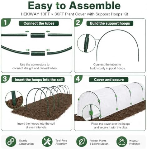 10 FT x 50 FT Frost Cloth Kit with 7 Garden Hoops