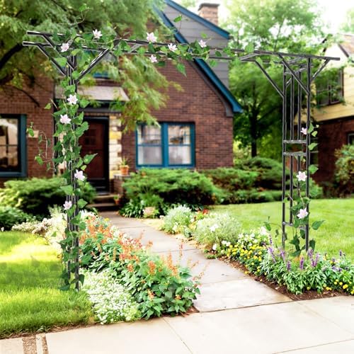 Garden Arch Trellis 141.7"L×106.3"H Sturdy & Rustproof Large Flat Top Arbor