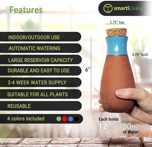 Ollas (Set of 4) | 12oz Terracotta Plant Watering Globes - Self Watering Planter Insert - Automatic Plant Watering Devices | Vacation Watering Pots for Indoor & Outdoor Plants