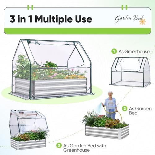 Quictent Raised Garden Bed with Cover Galvanized Planter Box 4x2.5x1ft