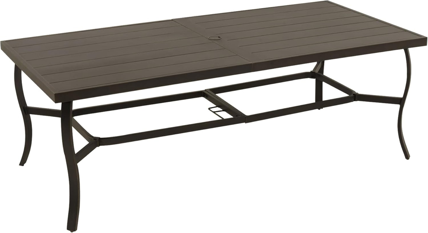 HAPPATIO Outdoor Dining Table for 8, Aluminum Rectangle Outdoor Dining Table with Umbrella Hole, All-Weather Aluminum Patio Dining Table for Garden Yard Poolside, Only Table, Black