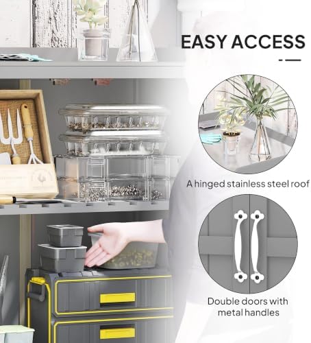 Outsunny Outdoor Storage Cabinet with Metal Tabletop Shelf Gray