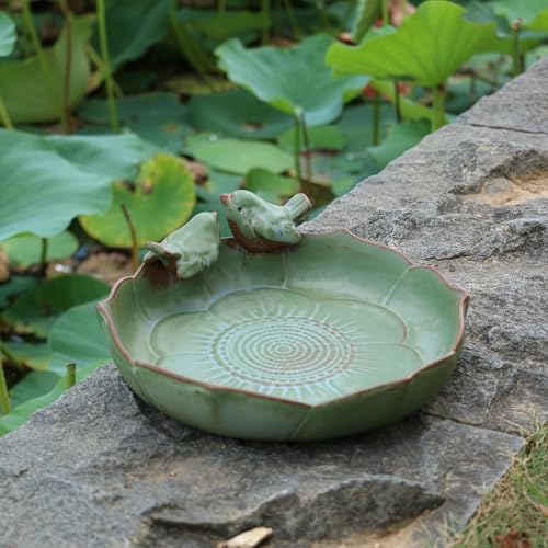 Ceramic Bird Bath for Outside, Birdbath Bowl with Vintage Ornament,Ground Feeders Bird Bath Feeding Bowl for Outdoors, Garden Deck, Balcony,Yard, Lawn.