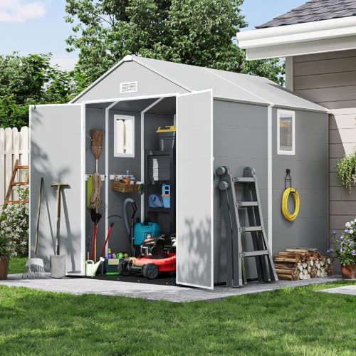 Aoxun 6×8 FT All-Weather Resin Storage Shed, Light Gray