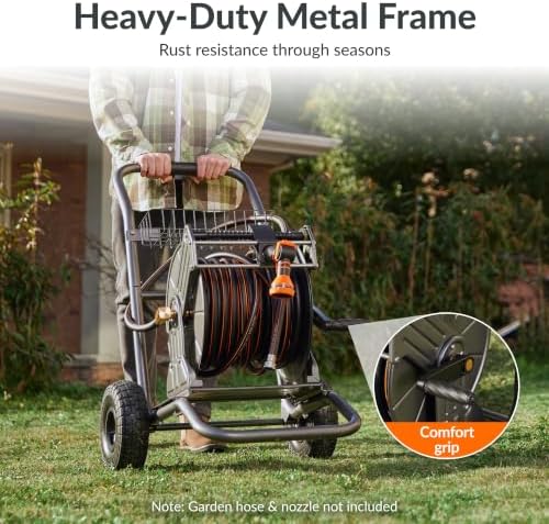 Giraffe Tools Garden Hose Reel Cart with Wheels, 200FT of 1/2 Capacity