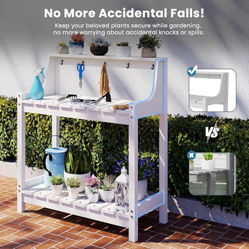 Domi 3-Tier Potting Benches for Outside, HDPE Outdoor Potting Table, White