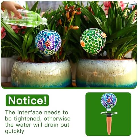 SAVENNA Glass Plant Watering Globes, Mosaic Snail & Ladybug, Set of 2
