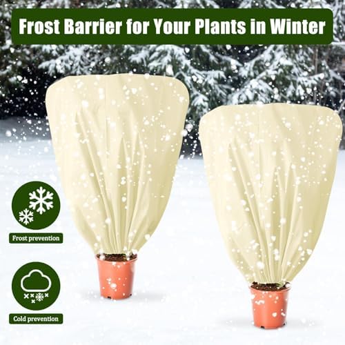 8 Pcs Plant Covers Frost Protection Bag 47"X31.5" Winter Reusable Plants Jacket with Drawstring Shrub Protection Wraps Bags Frost Blanket for Winter Outdoor Garden Plants