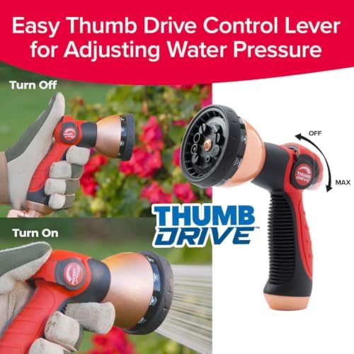 Pocket Hose Thumb Drive Spray Nozzle, 10 Patterns, Easy On/Off, Heavy-Duty