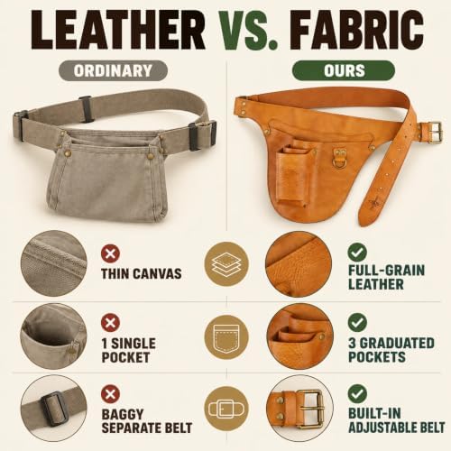 Leather Florist Tool Belt Pouch 3-Pocket Adjustable for Gardening Carpenter