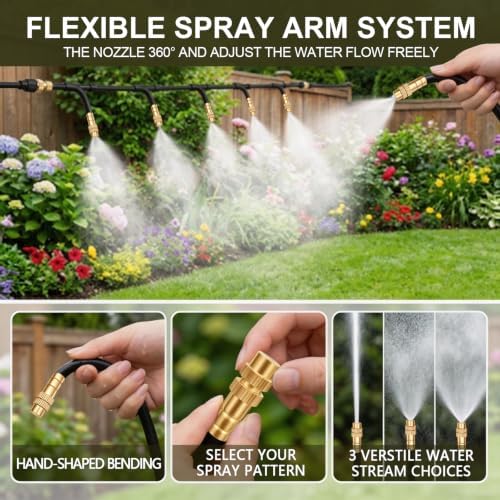 50FT Drip Irrigation Kit for Garden Beds, Greenhouse & Potted Plants – Adjustable Micro Watering System with 1/4" Distribution Tubing, Emitters, Connectors & Stakes