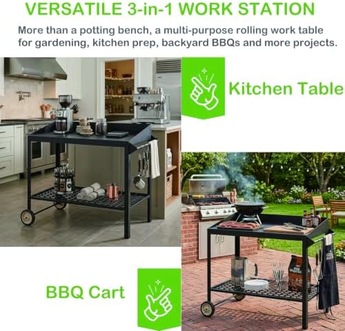 Metal Potting Bench on Wheels Heavy Duty Weatherproof Work Station