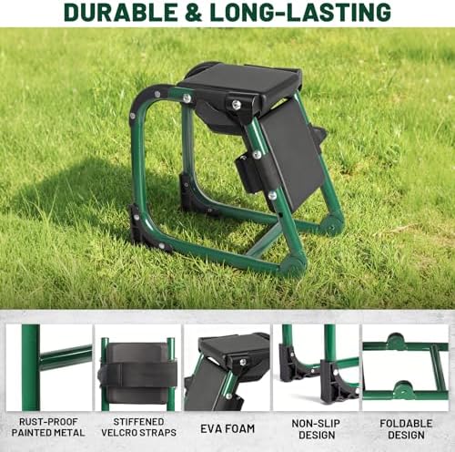 Garden Kneeler and Seat, Foldable Gardener Stool with Soft Kneeling Pad, Ergonomic Knee Seat for Gardening Farm Work, Multifunctional Gardening Gifts for Women Mom Men Seniors