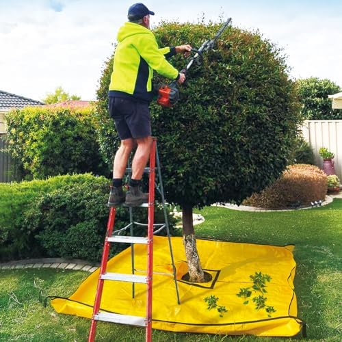 10x10ft Landscape Trimming Tarp with 15in Center Hole | Heavy-Duty Garden Tree & Bush Pruning Cover | Reinforced Handles on 4 Corners for Easy Leaf Collection