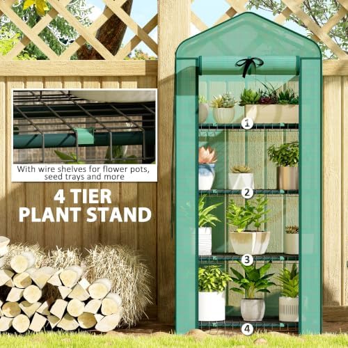 Outsunny 4 Tier Mini Greenhouse w/ Screen Roof 27.6" x 19.7" x 62.2" Green
