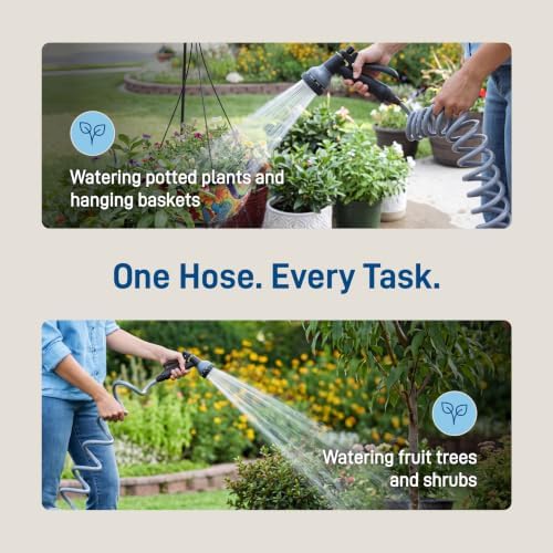 Orbit Coil Garden Hose, 25 ft, with 8-Pattern Nozzle, Gray - 26382