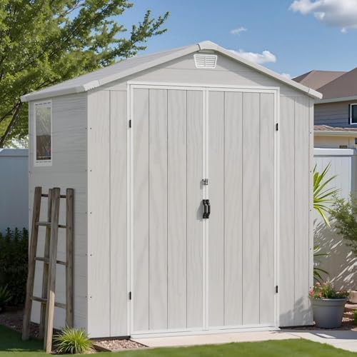 Patiowell 6X4 FT Resin Outdoor Storage Shed with Floor, Light Grey