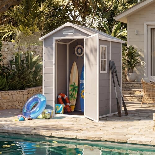 Garvee Outdoor Storage Shed with Floor, Plastic Resin Garden Shed