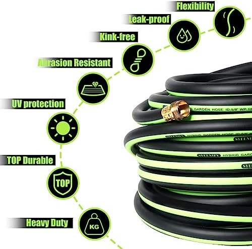 Kink Free Garden Hose 25ft 5/8", Heavy Duty Hybrid Water Hose, Ultra Durable Flexible Rubber Hose with Sprayer Nozzle,Leakproof Yard Outdoor Hose with Brass Solid Connector
