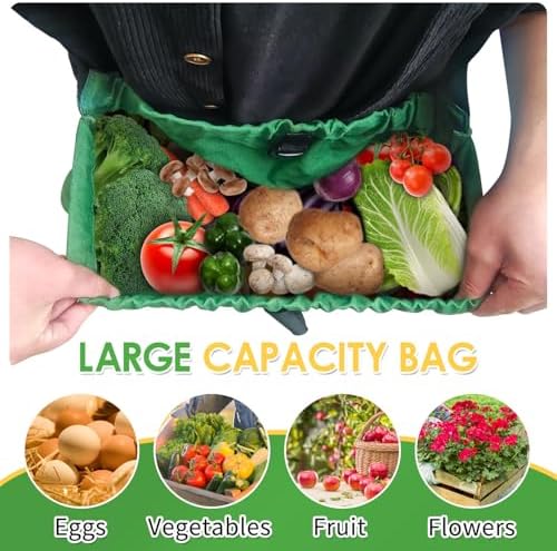 Gardening Apron Harvest Apron with Pockets, Green Garden Apron, Adjustable Waist Belt