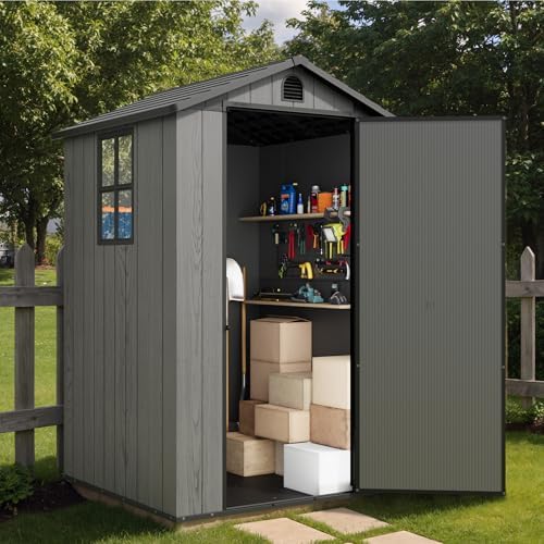 Greesum 4x4FT Plastic Outdoor Storage Shed with Floor, Dark Gray