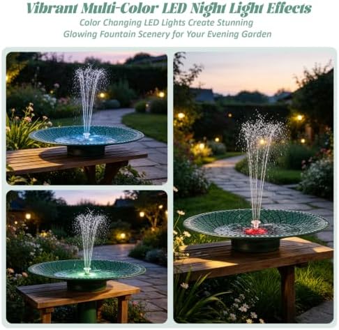 19.6" Metal Bird Bath with Solar Fountain, LED & Battery Large Birdbath