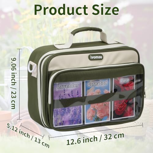 Seed Storage Organizer for Gardeners, Front Pocket for Quick Seed Access, 3-Ring Binder with 30 Pages (Holds 120 Packs) + 20 Refillable Envelopes, Seed Packets for Gardening Tools, （Green）