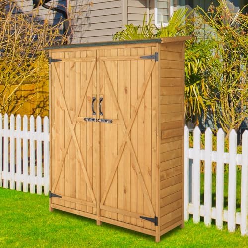 Outvita Outdoor Storage Cabinet with Waterproof Roof for Yard, Natural