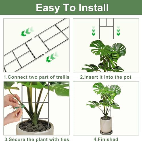 31.8'' Stackable Plant Trellis Indoor, Metal Trellis for Climbing Plants Indoor, House Plant Support with Soft Ties for Monstera Hoya Pothos, 2P